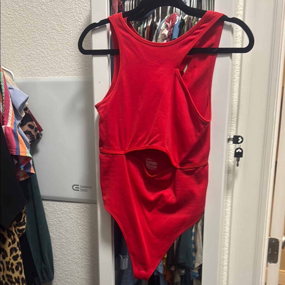 Colsie Red & Black Bodysuits One Piece with Side Cut-Out